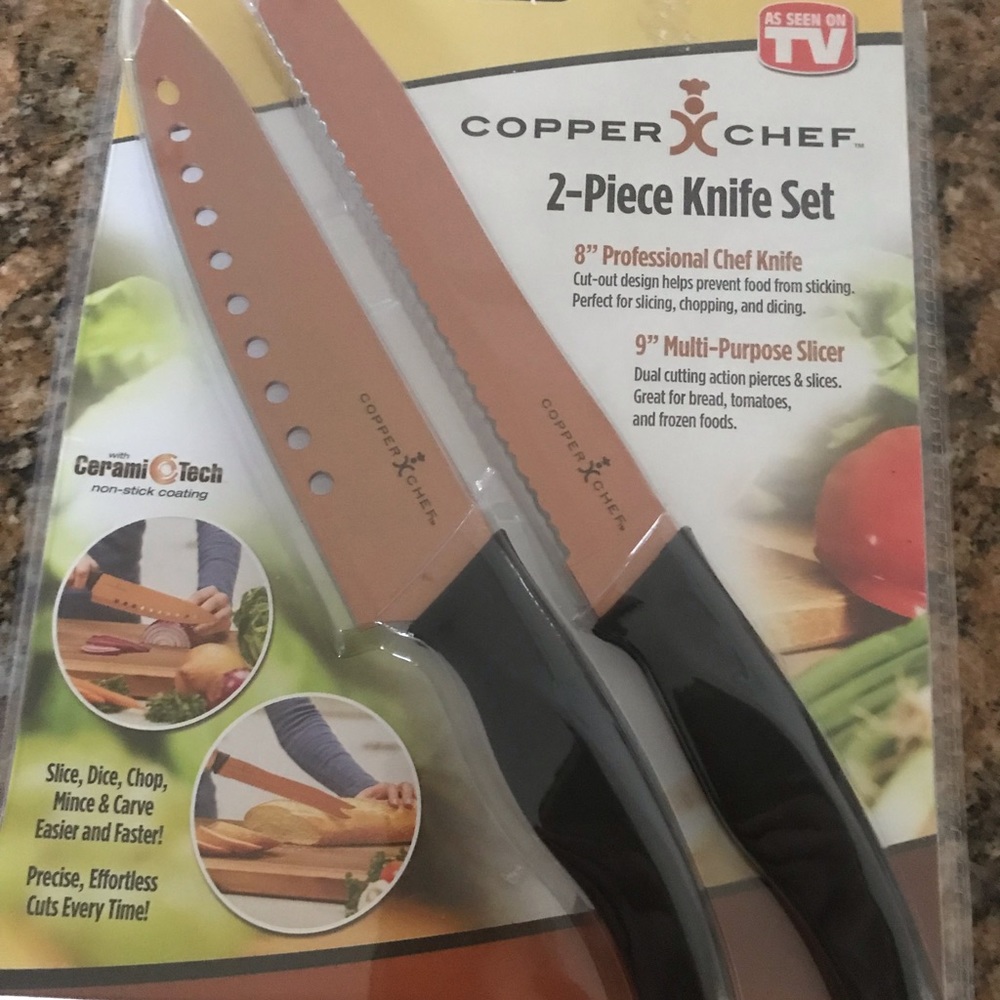 2 peice knife set copper chef new never opened